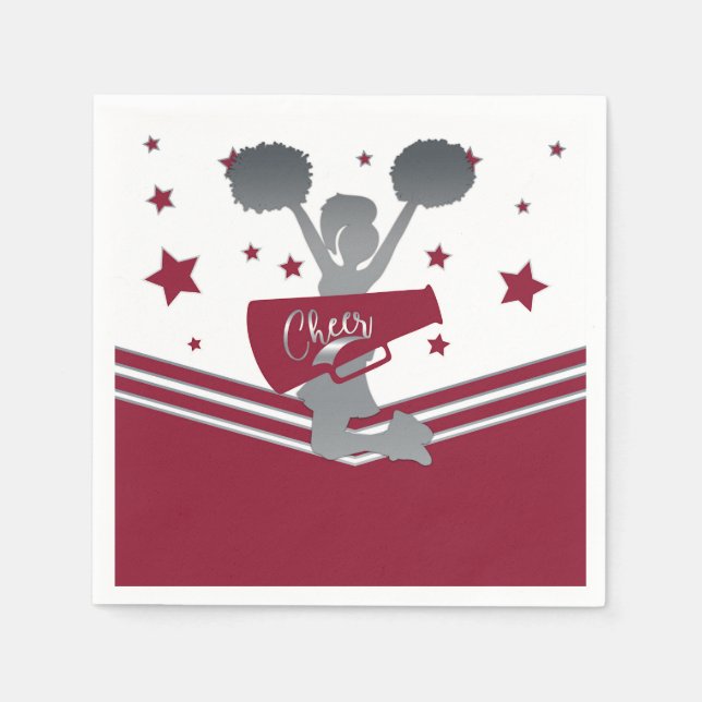 Serviette En Papier Maroon & Silver Stars Cheer Cheer Party (Devant)