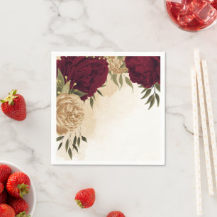 Serviette En Papier Maroon vert beige or botanique mariage