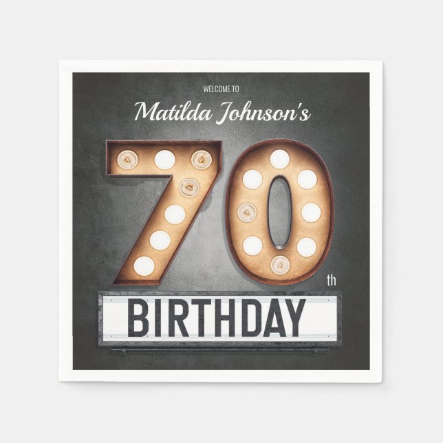 Serviette En Papier Marquee 70e Anniversaire Broadway Glamour Custom (Devant)