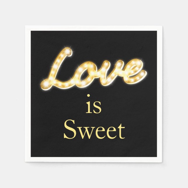 Serviette En Papier Marquee Lights Love is Sweet Napkin noir (Devant)