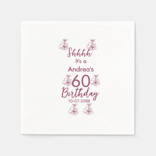 Serviette En Papier Marron blanc mauve montre nom floral 60e anniversa