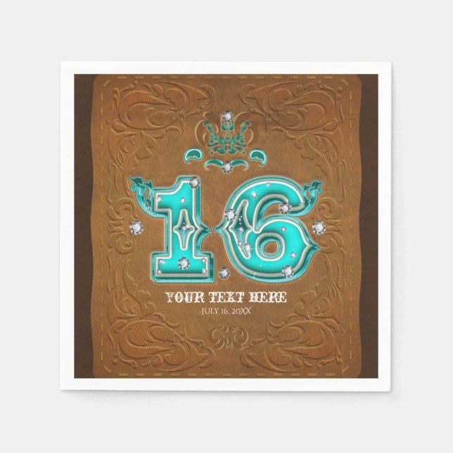 Serviette En Papier Marron Cuir Rustique Occidental et Diamants 16 (Devant)