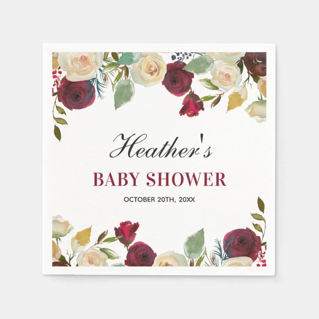 Serviette En Papier Marsala Bourgogne Rouge Baby shower d'automne (Devant)