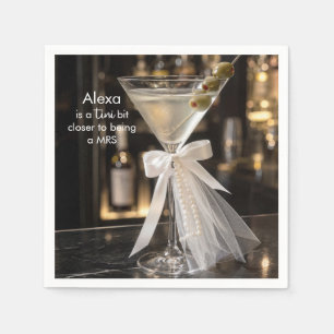 Serviette En Papier Martini avec un Voile, Perles et Nom de la Mariée