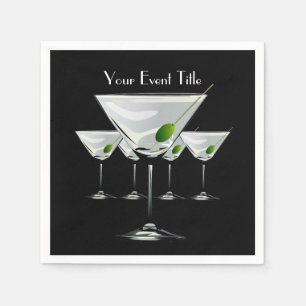 Serviette En Papier Martini Cockatls Party Event Black Napkin