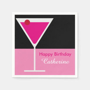 Serviette En Papier Martini Cocktail rose noir personnalisé Anniversai