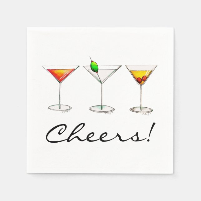 Serviette En Papier Martini Cosmo Manhattan Cocktail Boissons (Devant)