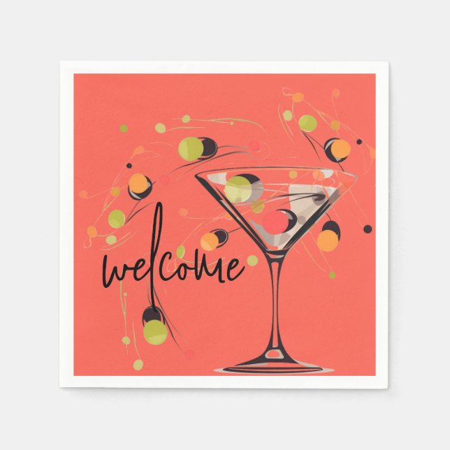 Serviette En Papier Martini Whimsical et olives (Devant)