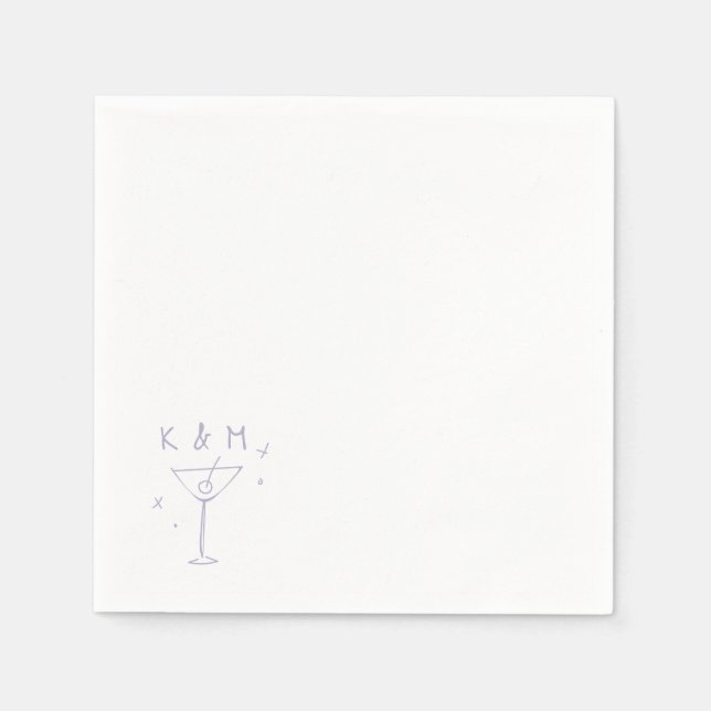 Serviette En Papier Martini Whimsical Rétro Main Tirée Initiales Perso (Devant)