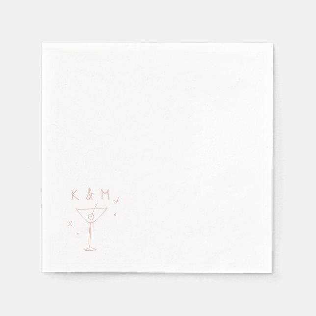Serviette En Papier Martini Whimsical Rétro Main Tirée Initiales Perso (Devant)