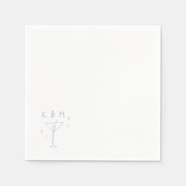 Serviette En Papier Martini Whimsical Rétro Main Tirée Initiales Perso (Devant)