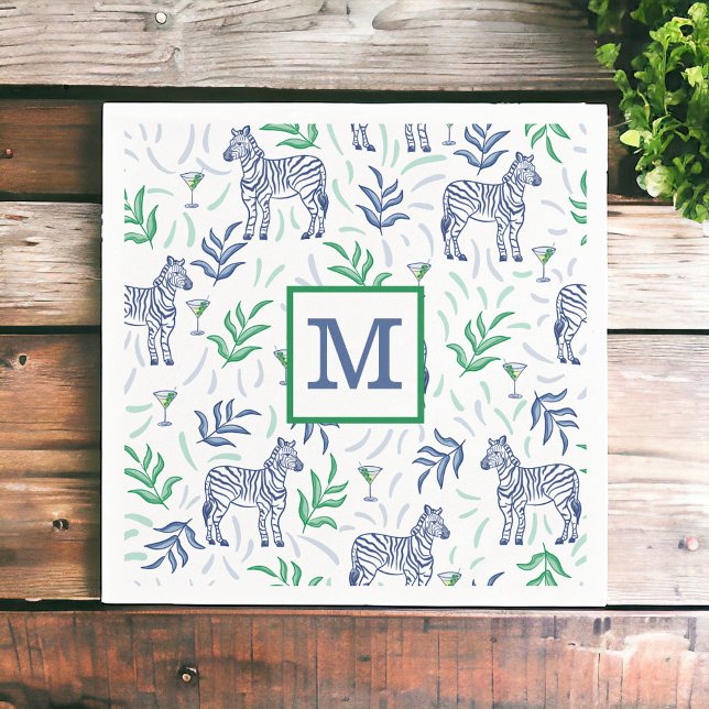 Serviette En Papier Martini Zèbre Navy Monogramme Blanc  (Créateur téléchargé)