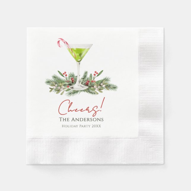 Serviette En Papier Martinis et Gui Fête de Noël  (Devant)