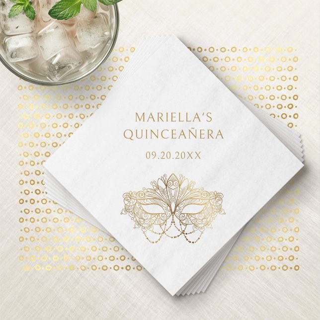 Serviette En Papier Mascarade bleue Mascarade Masque élégant Quinceane (Créateur téléchargé)