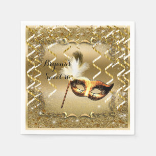 Serviette En Papier Mascarade d'or Masque élégant bal Anniversaire