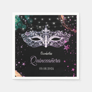 Serviette En Papier Mascarade, Étoiles Masque Chic Quinceañera