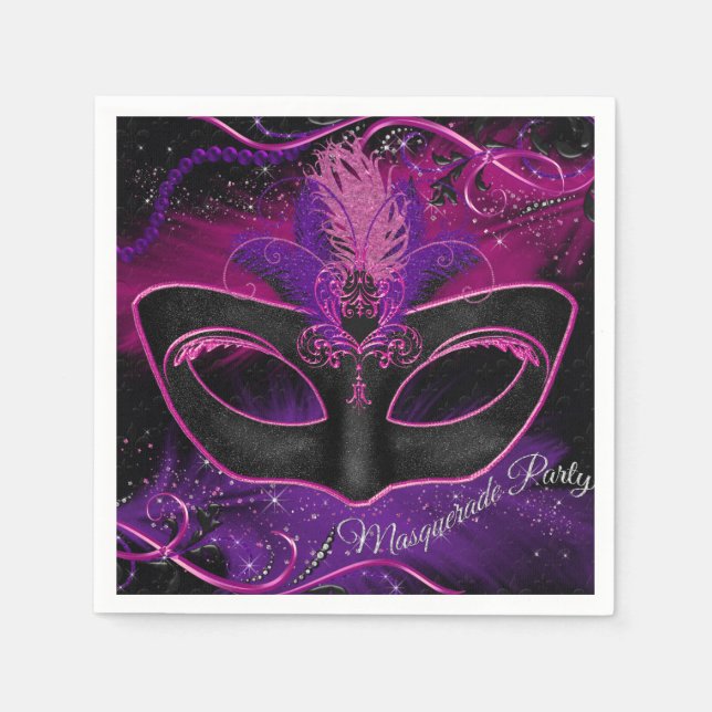 Serviette En Papier Mascarade Pink & Purple Mascarade Party Napkin (Devant)