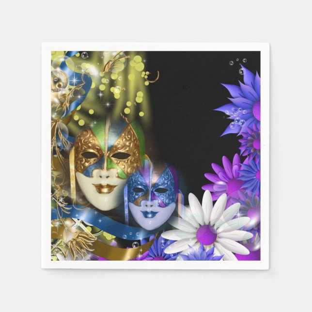 Serviette En Papier Mascarade quinceanera masques vénitiens (Devant)