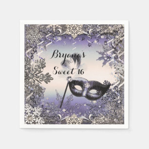 Serviette En Papier Mascarade violet et argent et flocons de neige d'h