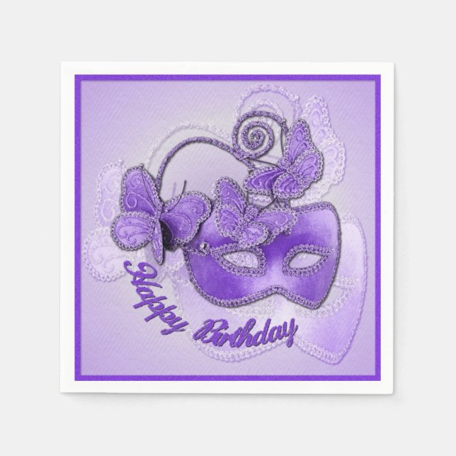 Serviette En Papier Mascarade violet Mascarade serviettes d'anniversai (Devant)
