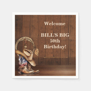 Serviette En Papier Masculine Russe Cowboy Casquettes Bottes Bois West