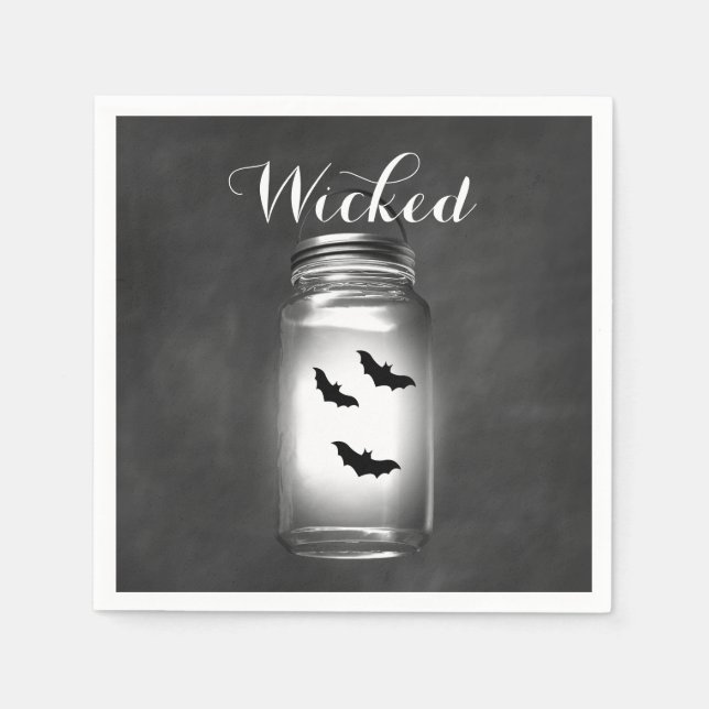 Serviette En Papier Mason Jar Bats Halloween Napkin (Devant)