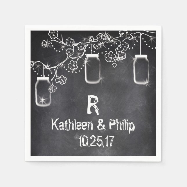 Serviette En Papier Mason Jar Chalkboard Chalkboard Éclairage Mariage  (Devant)