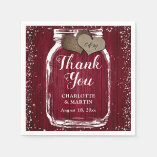 Serviette En Papier Mason Jar Deux Coeurs Bourgogne Merci Mariage