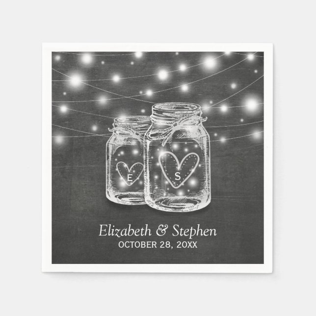Serviette En Papier Mason Jar String Lights Chalkboard Wedding shower (Devant)