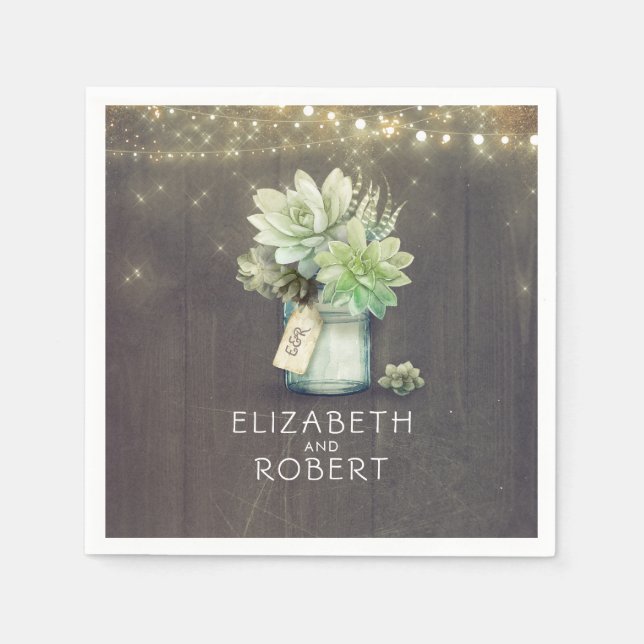 Serviette En Papier Mason Jar Succulents pays rustique (Devant)