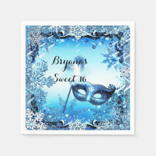 Serviette En Papier Masque bleu hiver Mascarade Masque & Snowflakes Él