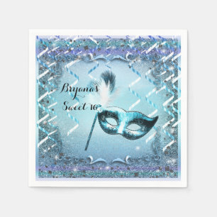 Serviette En Papier Masque de bal masqué aqua et violet élégant