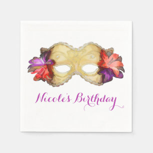 Serviette En Papier Masque de bal masqué floral tropical élégant