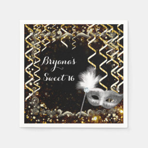 Serviette En Papier Masque de bal masqué or et argent Fête d'anniversa