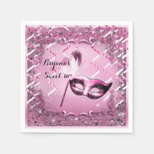 Serviette En Papier Masque de mascarade rose élégant pour bal