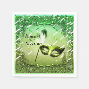 Serviette En Papier Masque de Mascarade Vert Fête de Bal Élégante