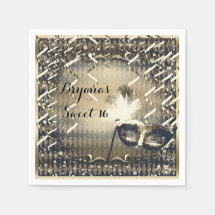 Serviette En Papier Masque de masquerade en or blanc et bronze pour fê