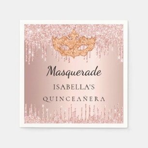 Serviette En Papier Masque de Quinceanera masqué rose parties scintill