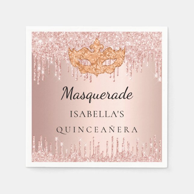 Serviette En Papier Masque de Quinceanera masqué rose parties scintill (Devant)