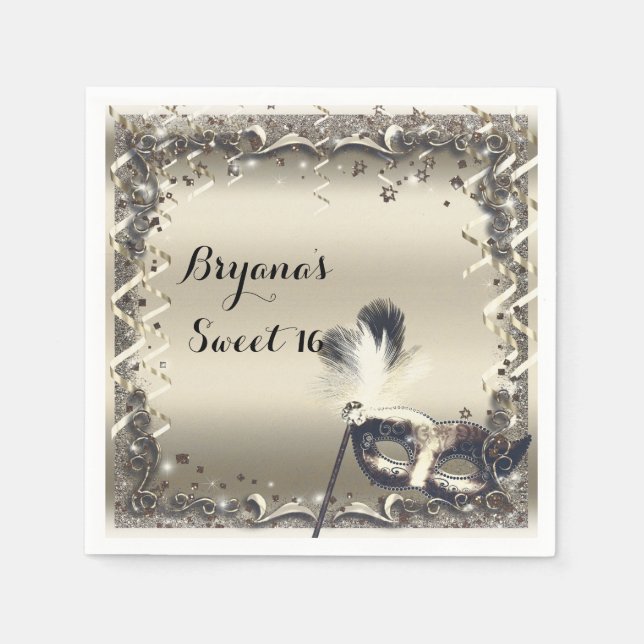 Serviette En Papier Masque d'or blanc Mascarade Masque Élégant bal (Devant)