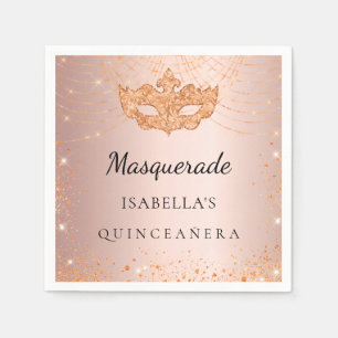 Serviette En Papier Masque d'or rose de la mascarade Quinceanera