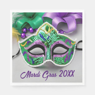 Serviette En Papier Masque Et Perles Mardi Gras