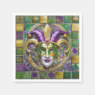 Serviette En Papier Masque Mardi Gras Jester Vert Or