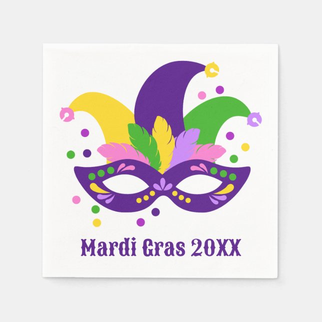 Serviette En Papier Masque Mardi Gras Mardi Vert Violet (Devant)