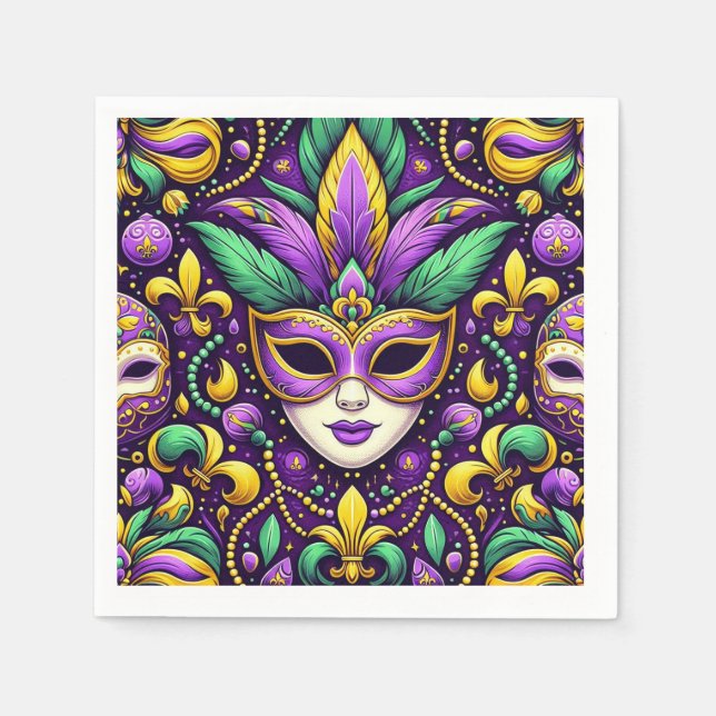 Serviette En Papier Masque Mardi Gras/perles/fleur de lis (Devant)