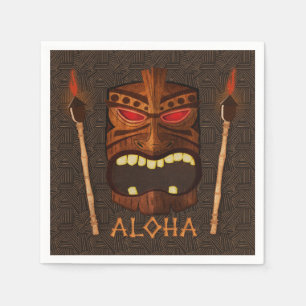 Serviette En Papier Masque Tiki en Bois Vintage Rétro Luau Fête d'Été