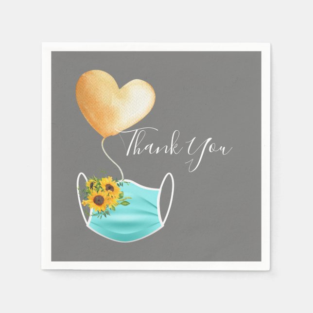 Serviette En Papier Masque Visage Covid & Merci Fleurs (Devant)