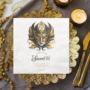 Serviette En Papier Masquerade Masque Masque Motif Noir Or Blanc ID103