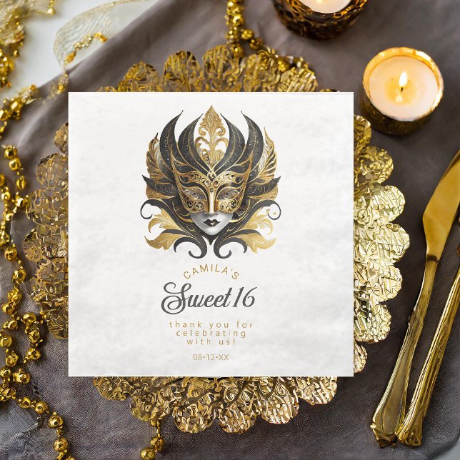 Serviette En Papier Masquerade Masque Masque Motif Noir Or Blanc ID103 (Créateur téléchargé)