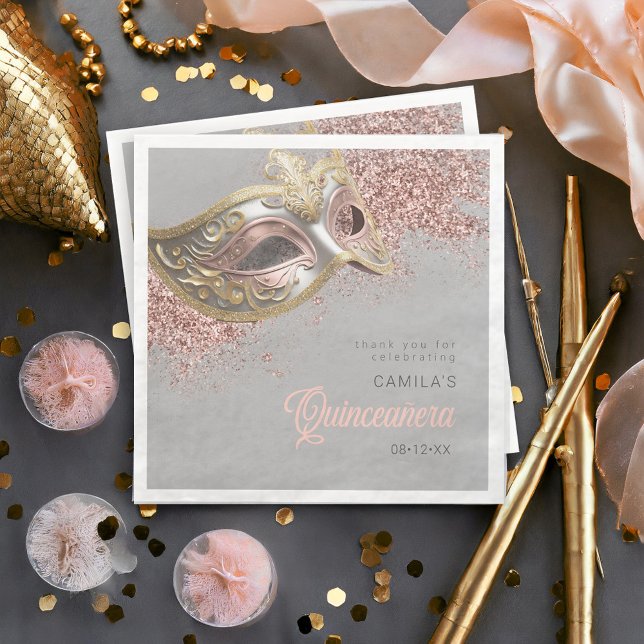 Serviette En Papier Masquerade Masque Quinceanera Rose Gold ID1031 (Créateur téléchargé)